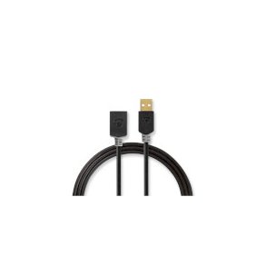 USB-kabel | USB 2.0 | USB-A Han | USB-A Hun | 480 Mbps | Guldplateret | 3.00 m | Runde | PVC | Antracit | Box