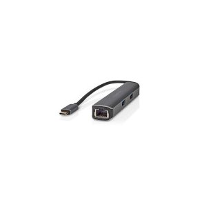USB Multi-Port Adapter | 5-i-1 | USB 3.2 Gen 1 | USB-C Han | HDMI  -udgang / RJ45 Hun / 3x USB-A Hun | 5 Gbps | 0.20 m | Runde | Guldplateret | PVC | Antracit | Box