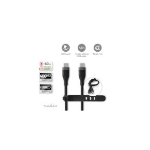 USB-kabel | USB 2.0 | USB-C Han | USB-C Han | 60 W | 480 Mbps | Nikkelplateret | 1.50 m | Runde | Silikone | Sort | Box