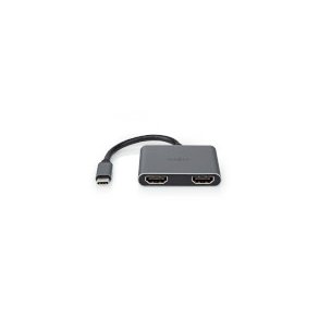 USB-C Adapter | 2-i-1 | USB 3.2 Gen 1 | USB-C Han | 2x HDMI | 4K@30Hz | 0.10 m | Runde | Nikkelplateret | PVC | Sort | Box