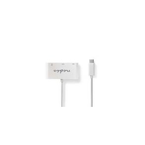 USB Multi-Port Adapter | 3-in-1 | USB 3.1 | USB-C Han | USB-A Hun / USB-C Hun / VGA Hun | 5 Gbps | 0.20 m | Runde | Nikkelplateret | PVC | Hvid | Blister