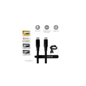 USB-kabel | USB 3.2 Gen 2 | USB-C Han | USB-C Han | 240 W | 8K@30Hz | 20 Gbps | Nikkelplateret | 1.00 m | Runde | Silikone | Sort | Box