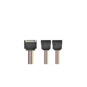 Intern Str�mkabel | SATA 15-Pin Han | 2x SATA 15-Pin Hun | Guldplateret | 0.15 m | Runde | PVC | Flerfarvet | Box