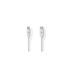 Lightning Kabel | USB 2.0 | Apple Lightning 8-pin | USB-C Han | 480 Mbps | Nikkelplateret | 2.00 m | Runde | PVC | Hvid | Label