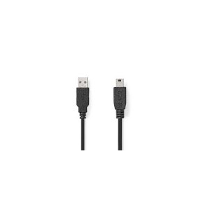 USB-kabel | USB 2.0 | USB-A Han | USB Mini-B 5-pins han | 480 Mbps | Nikkelplateret | 3.00 m | Runde | PVC | Sort | Label