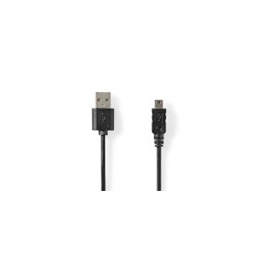 USB-kabel | USB 2.0 | USB-A Han | Mini 5-Pin Han | 480 Mbps | Nikkelplateret | 2.00 m | Runde | PVC | Sort | Label