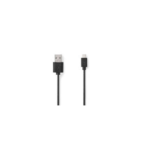 USB-kabel | USB 2.0 | USB-A Han | USB Micro-B han | 7.5 W | 480 Mbps | Nikkelplateret | 1.00 m | Runde | PVC | Sort | Label