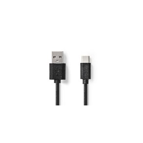 USB-kabel | USB 2.0 | USB-A Han | USB-C Han | 5 W | 480 Mbps | Nikkelplateret | 2.00 m | Runde | PVC | Sort | Label
