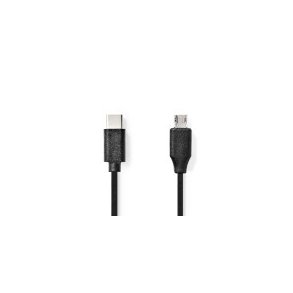 USB-kabel | USB 2.0 | USB-C Han | USB Micro-B han | 60 W | 480 Mbps | Nikkelplateret | 1.00 m | Runde | PVC | Sort | Label
