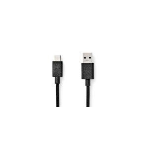 USB-kabel | USB 3.2 Gen 1 | USB-A Han | USB-C Han | 15 W | 5 Gbps | Nikkelplateret | 1.00 m | Runde | PVC | Sort | Label