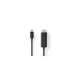 USB-C Adapter | USB 3.2 Gen 1 | USB-C Han | HDMI Stik | 4K@60Hz | 2.00 m | Runde | Nikkelplateret | PVC | Sort | Label