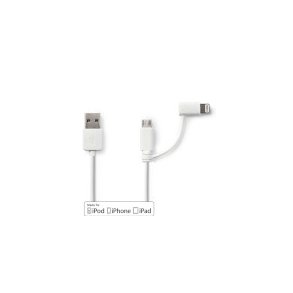 2 i 1 kabel | USB 2.0 | USB-A Han | Apple Lightning 8-pin / USB Micro-B han | 480 Mbps | 1.00 m | Nikkelplateret | Runde | PVC | Hvid | Plastikpose