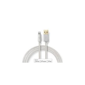 Lightning Kabel | USB 2.0 | Apple Lightning 8-pin | USB-A Han | 480 Mbps | Guldplateret | 1.00 m | Runde | Flettet / Nylon | Aluminium | Cover Window Box