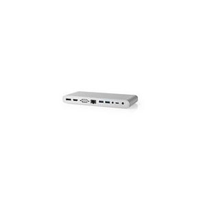 USB Docking Station | USB 3.2 Gen 1 | USB-C Han | DisplayPort Hun / HDMI  -udgang / RJ45 Hun / VGA Hun / 2 x 3.5 mm Hunstik / 2x USB-C / 4x USB-A | 0.20 m | Runde | Nikkelplateret | Flettet / Nylon | Hvid | Window Box med Euro l�s