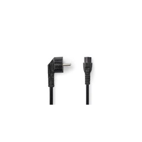 Str�mkabel | Stikprop med sidebens jord  Han | IEC-320-C5 | Vinklet | Lige | Nikkelplateret | 3.00 m | Runde | PVC | Sort | Label