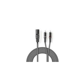 Balanceret Audio kabel | XLR 3-Pin Han | 2x RCA Hanstik | Nikkelplateret | 1.50 m | Runde | PVC | M�rkegr� | Kartonhylster
