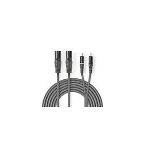 Balanceret Audio kabel | 2x XLR 3-Pin Hanstik | 2x RCA Hanstik | Nikkelplateret | 1.50 m | Runde | PVC | M�rkegr� | Kartonhylster