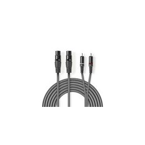 Balanceret Audio kabel | 2x XLR 3-Pin Hunstik | 2x RCA Hanstik | Nikkelplateret | 3.00 m | Runde | PVC | M�rkegr� | Kartonhylster