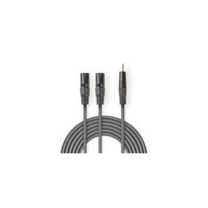 Balanceret Audio kabel | 2x XLR 3-Pin Hanstik | 3.5 mm Hanstik | Nikkelplateret | 3.00 m | Runde | PVC | M�rkegr� | Kartonhylster