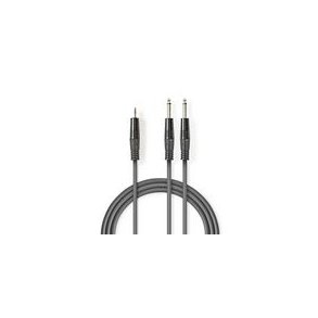 Stereo Audio kabel | 2x 6.35 mm Hanstik | 3.5 mm Hanstik | Nikkelplateret | 3.00 m | Runde | M�rkegr� | Kartonhylster
