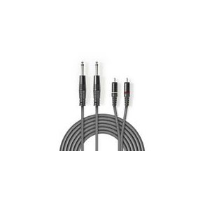 Stereo Audio kabel | 2x 6.35 mm Hanstik | 2x RCA Hanstik | Nikkelplateret | 3.00 m | Runde | M�rkegr� | Kartonhylster