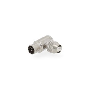 IEC (Coax) Stik | Vinklet | Hun | Nikkelplateret | 75 Ohm | Skru | Kabeldiameter: 7.0 mm | Metal | S�lv | 2 stk. | Plastikpose