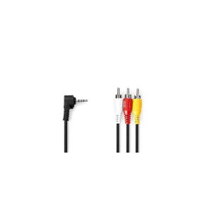 AV-kabel | 3.5 mm Hanstik | 3x RCA Han | Nikkelplateret | 1.00 m | Runde | PVC | Sort