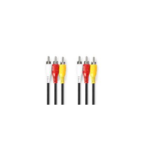 Composite Video kabel | 3x RCA Han | 3x RCA Han | Nikkelplateret | 480p | 2.00 m | Runde | PVC | Sort | Label