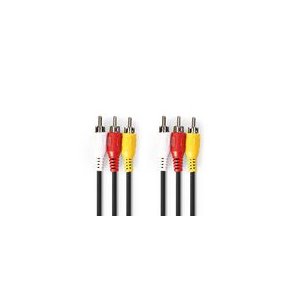 Composite Video kabel | 3x RCA Han | 3x RCA Han | Nikkelplateret | 480p | 3.00 m | Runde | PVC | Sort | Konvolut