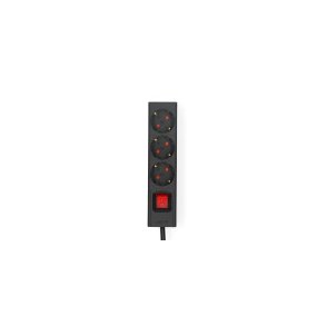 Udvidelse Socket | Stikprop med sidebens jord / Type F (CEE 7/7) | 3-vejs | 3.00 m | 3680 W | 16 A | Indbygget on/off-knap (t�nd/sluk) | Sort