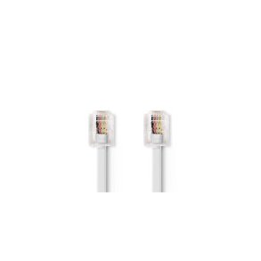 Telecom Kabel | RJ11 Hanstik | RJ11 Hanstik | 10.0 m | Kabeludformning: Fladt | Guldplateret | Kabeltype: RJ11 | Hvid | Box