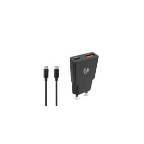 V�goplader | 30 W | GaN | PD3.0 30W | Hurtigopladningsfunktion | 1.5 / 2.0 / 2.5 / 3.0 A | Antal output: 2 | USB-A / USB-C | USB Type C (L�s) kabel | 1.50 m | Automatisk Valgt Sp�nding | Sort