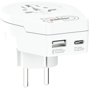 Reseadapter Vrlden till Europa USB-A/USB-C 20W Jordad